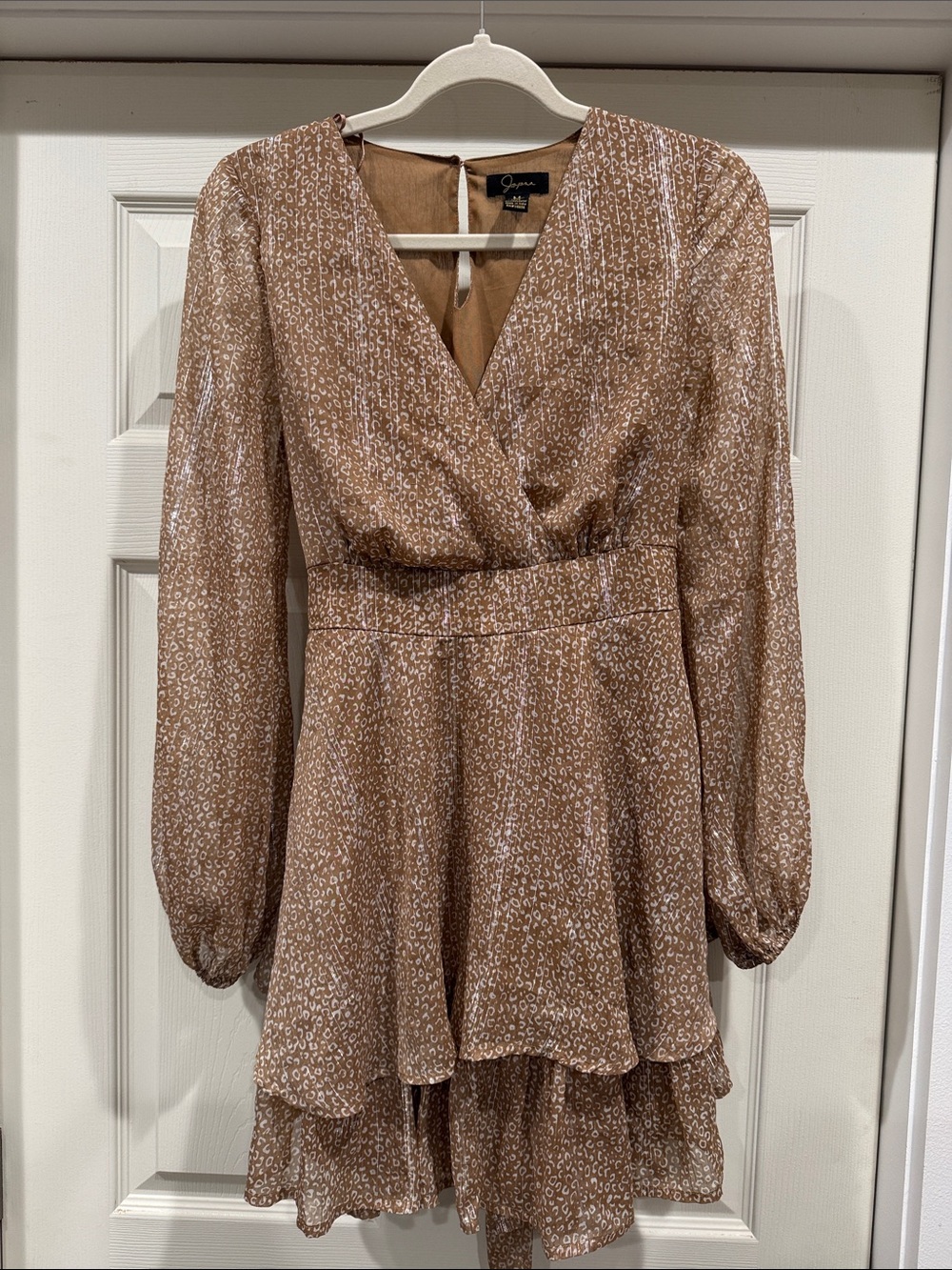 NWOT Jopna Brown leopard print Long-Sleeve Tiered Mini Dress